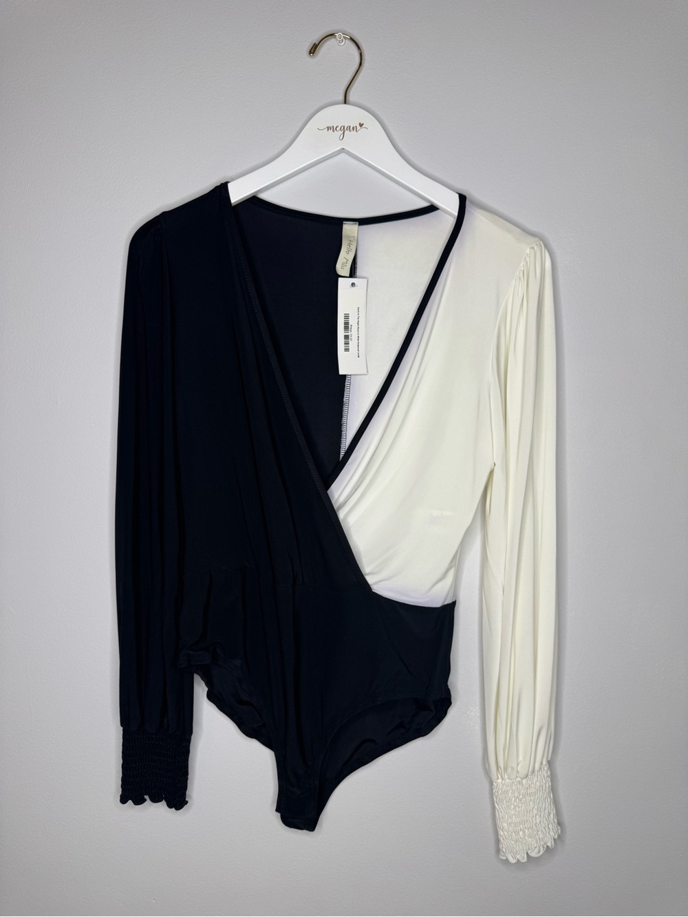 NWT | hello miss Black & White Wrap Long-Sleeve Bodysuit | Size Large